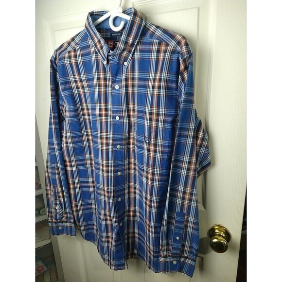 Chaps Men's Easy Care Cotton Long sleeve Button Down Shirt, Large, Blue Plaid - Picture 2 of 11